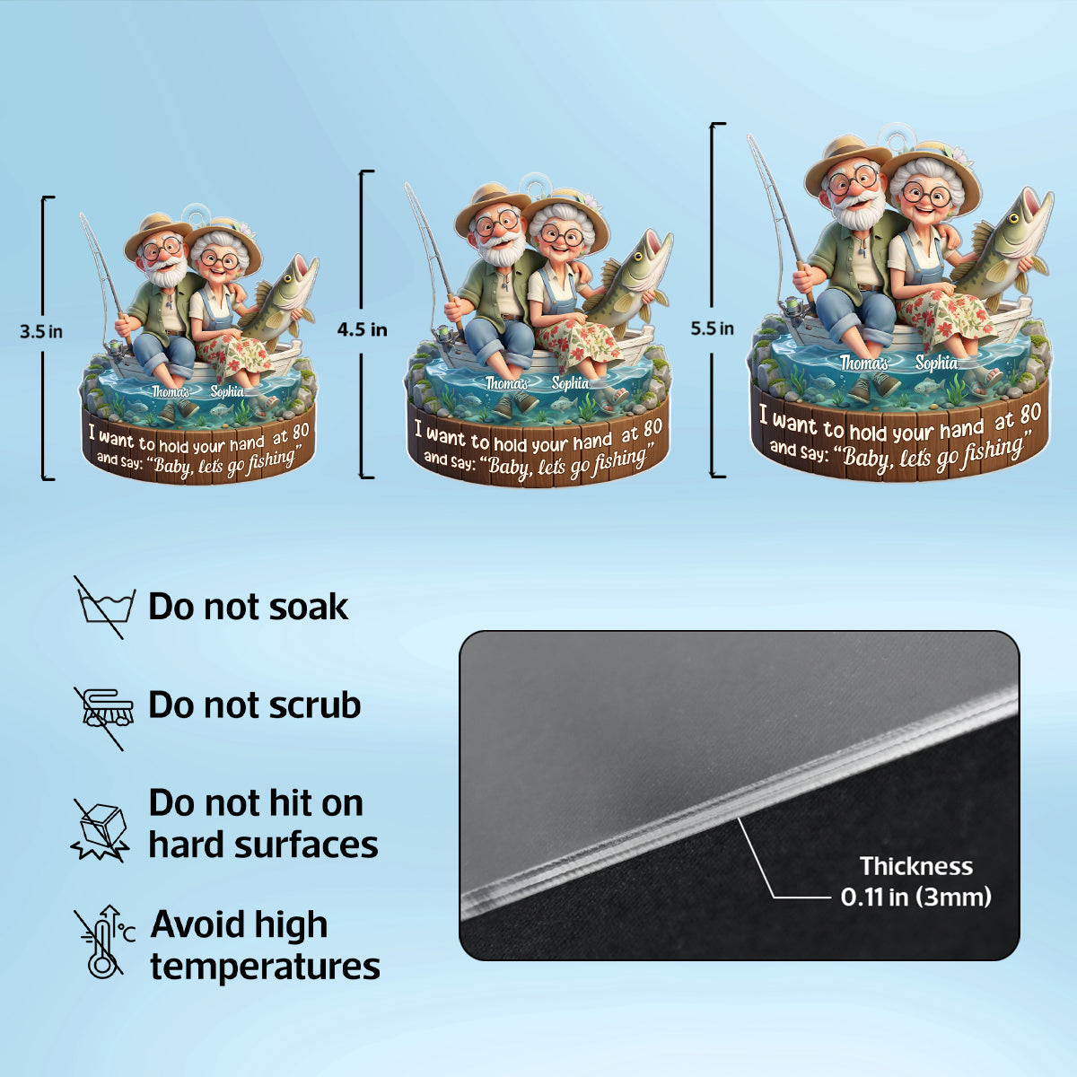 Baby Let's Go Fishing Old Couple - Personalized Acrylic Car Hanger - Sentimental Gift for him, for her