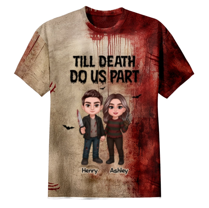 Halloween Horror Theme Couple Till Death Do Us Part - Personalized Shirt - Halloween Shirt For Couple