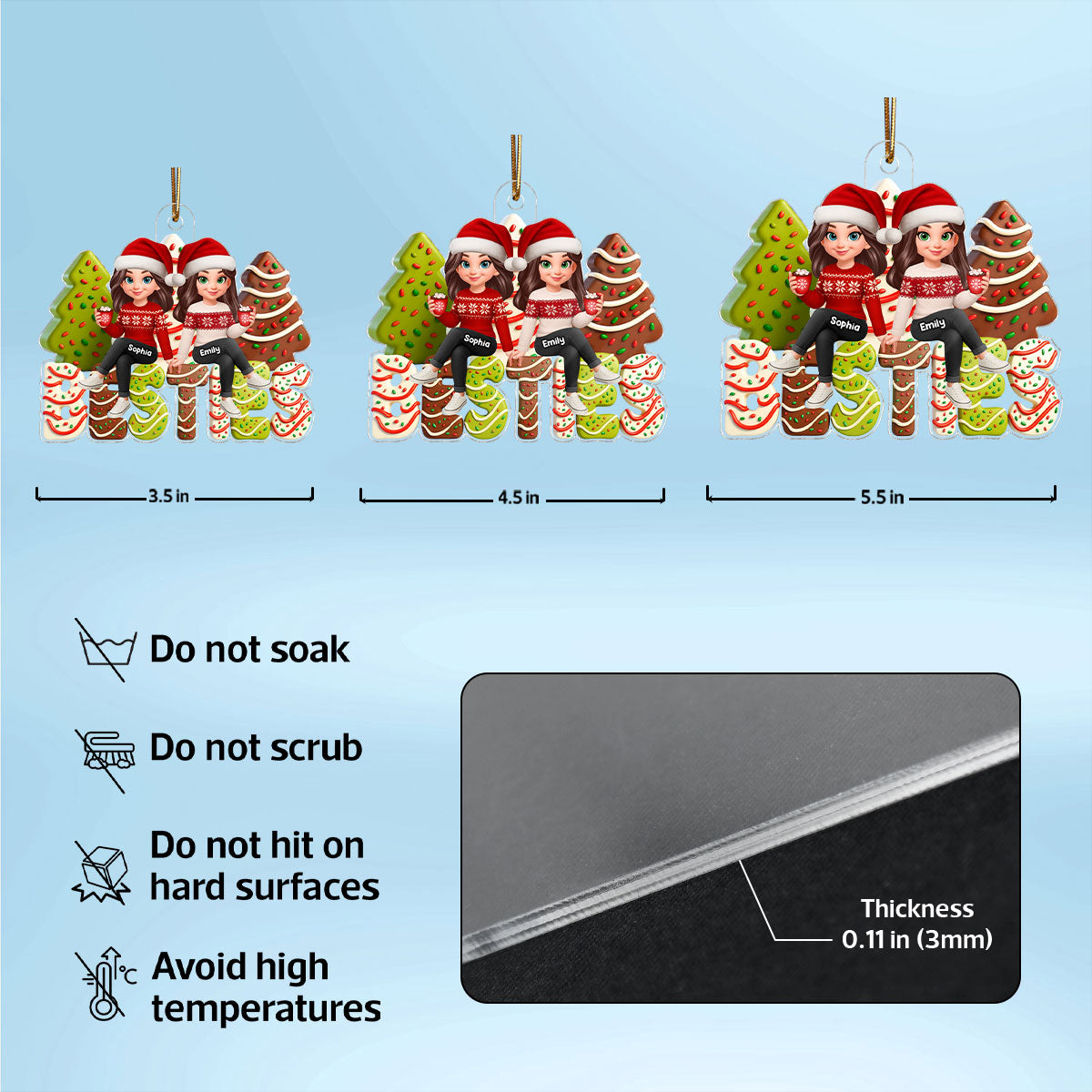 3D Effect Christmas Tree Cake Besties - Personalized Acrylic Ornament - Gift For Best Friends