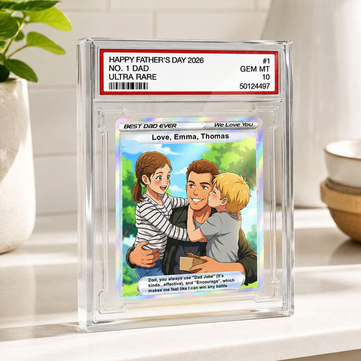 Best Dad Ever Trading Card Cartoon Style - Personalized Acrylic Block Plaque - Gift For Dad, Husband