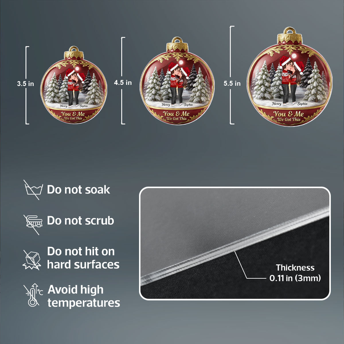 3D Effect Snow Globe Kissing Couple - Personalized Acrylic Ornament - Christmas Gift for him, Gift for her