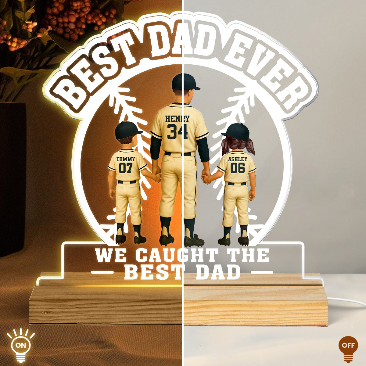 We Caught The Best Dad Baseball Dad & Kids - Personalized Acrylic Plaque LED Night Light