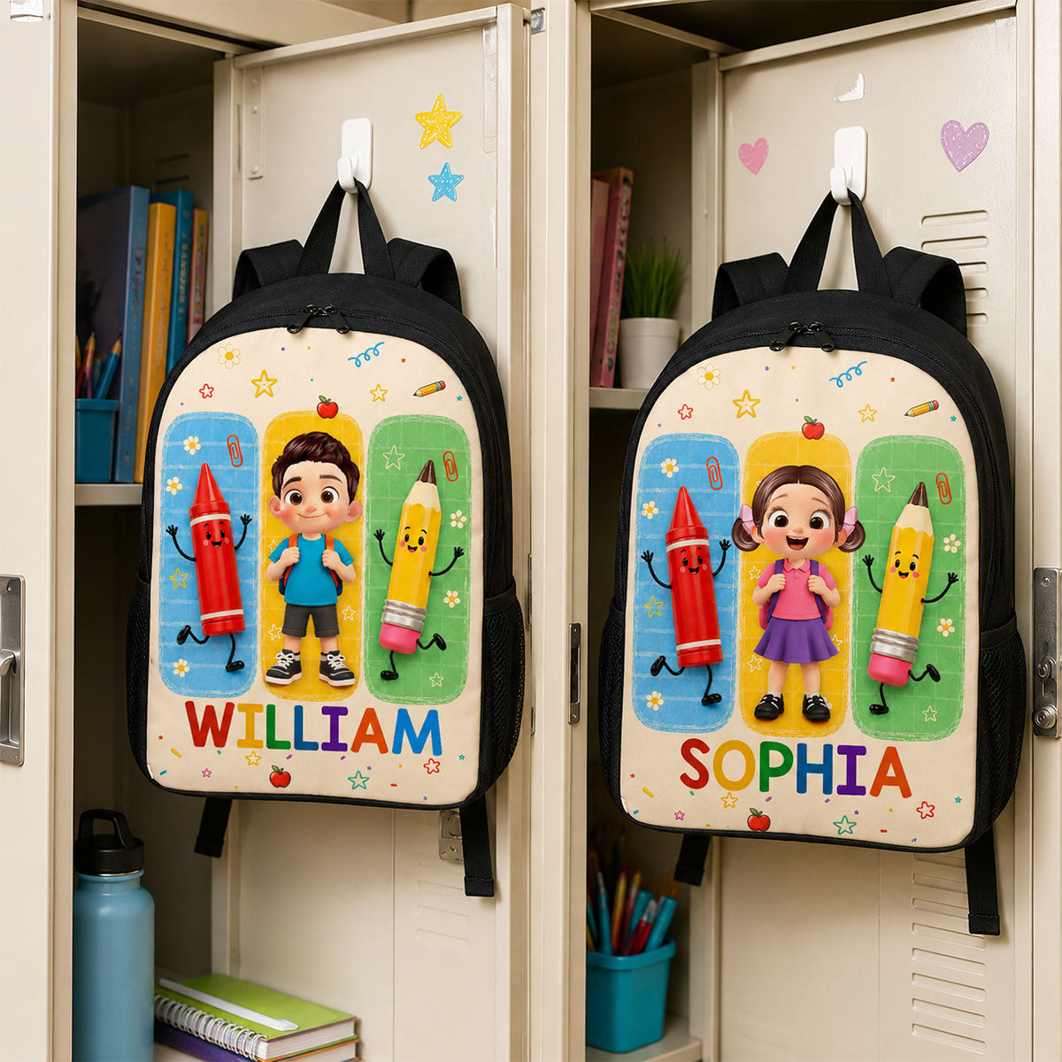 Boys Girls With School Things - Personalized Backpack - Back To School Gift