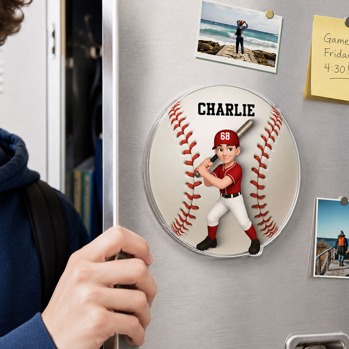 Baseball Boy & Girl - Personalized Acrylic Locker Magnet - Back To School Gift For Daughters, Sons, Grandkids, Teenagers, Teen Girl, Teen Boy