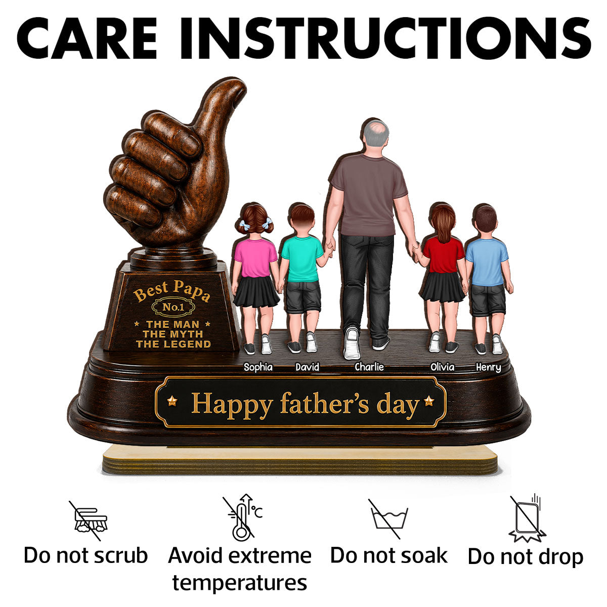 No. 1 Dad Grandpa Trophy - Personalized 2-Layered Wooden Plaque - Gift for Dad, Husband