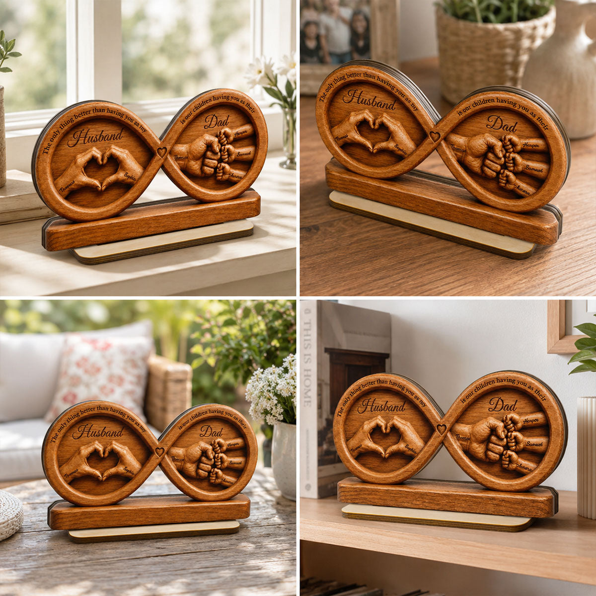 Infinity Love Husband And Dad Fist Bump 2D Flat - Personalized 2-Layered Wooden Plaque - Gift For Dad, Husband