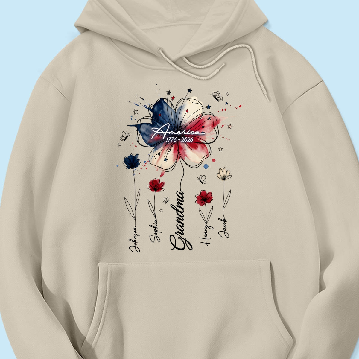 USA 250th Anniversary Floral Grandma - Personalized Shirt - Patriotic Gift for Grandma, Mom