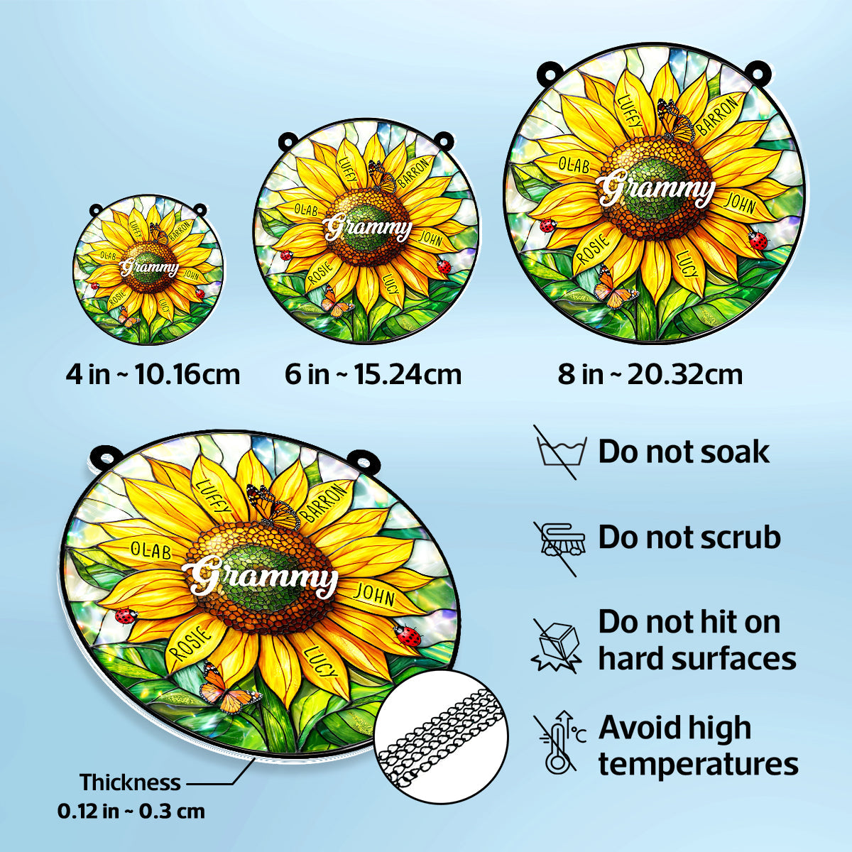Grandma Mom Sunflower Custom Kids Names - Personalized Suncatcher - Mother's Day Gift for Grandma, Mom, Wife