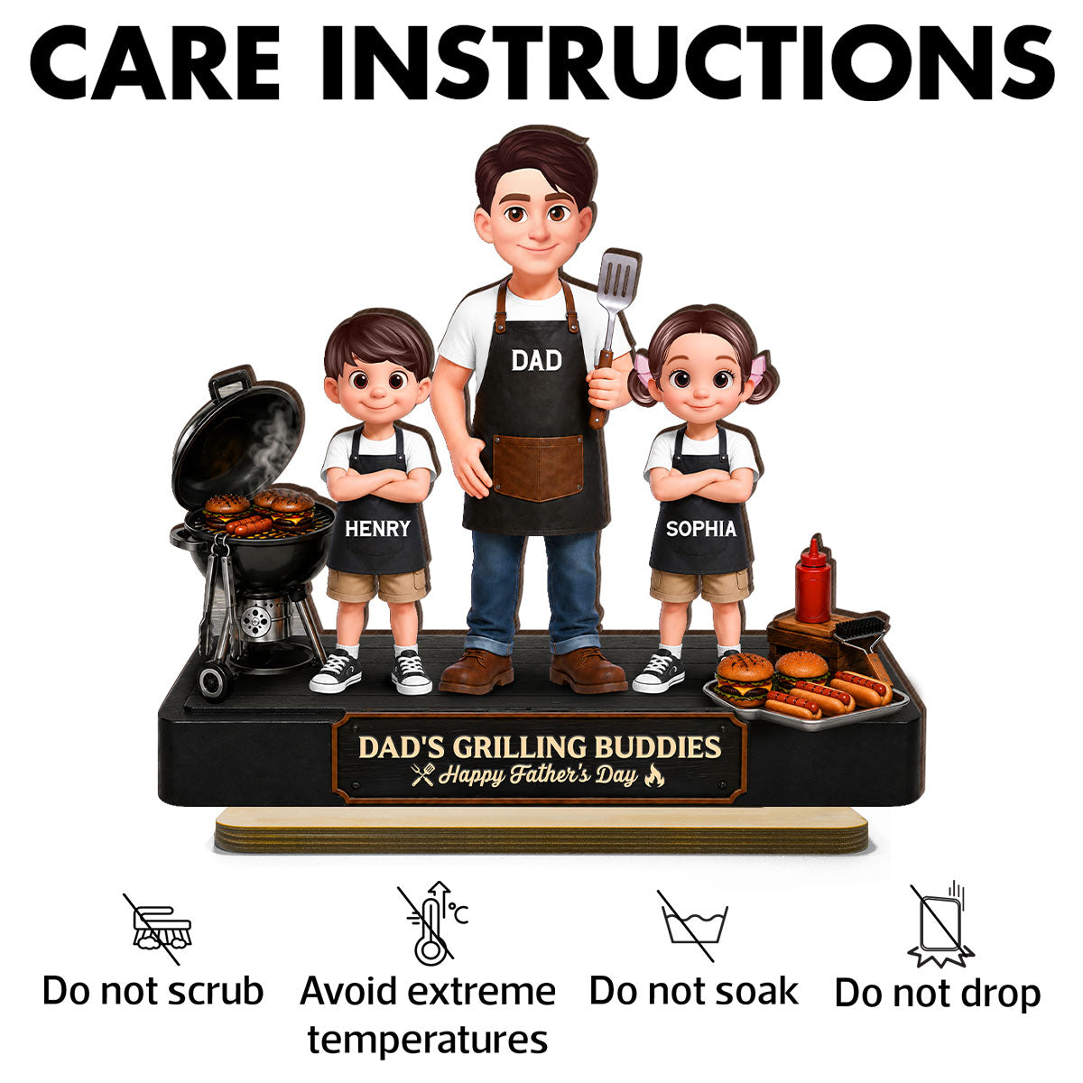 BBQ Dad's Grilling Buddies The Grill Master - Personalized 2-Layered Wooden Plaque - Gift For Dad, Husband
