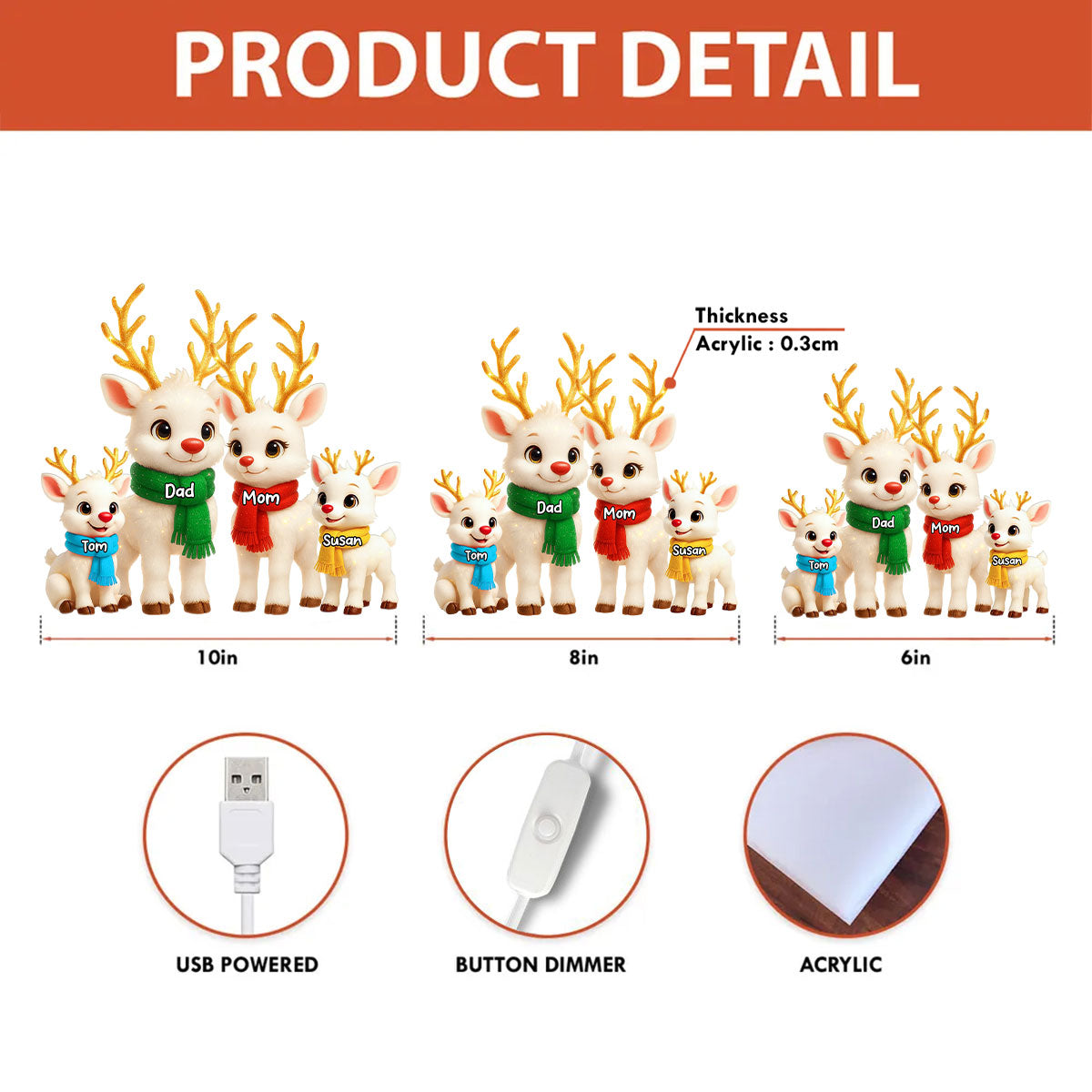 Festive Reindeer Family Members - Personalized Light Box - Christmas Decor for Family