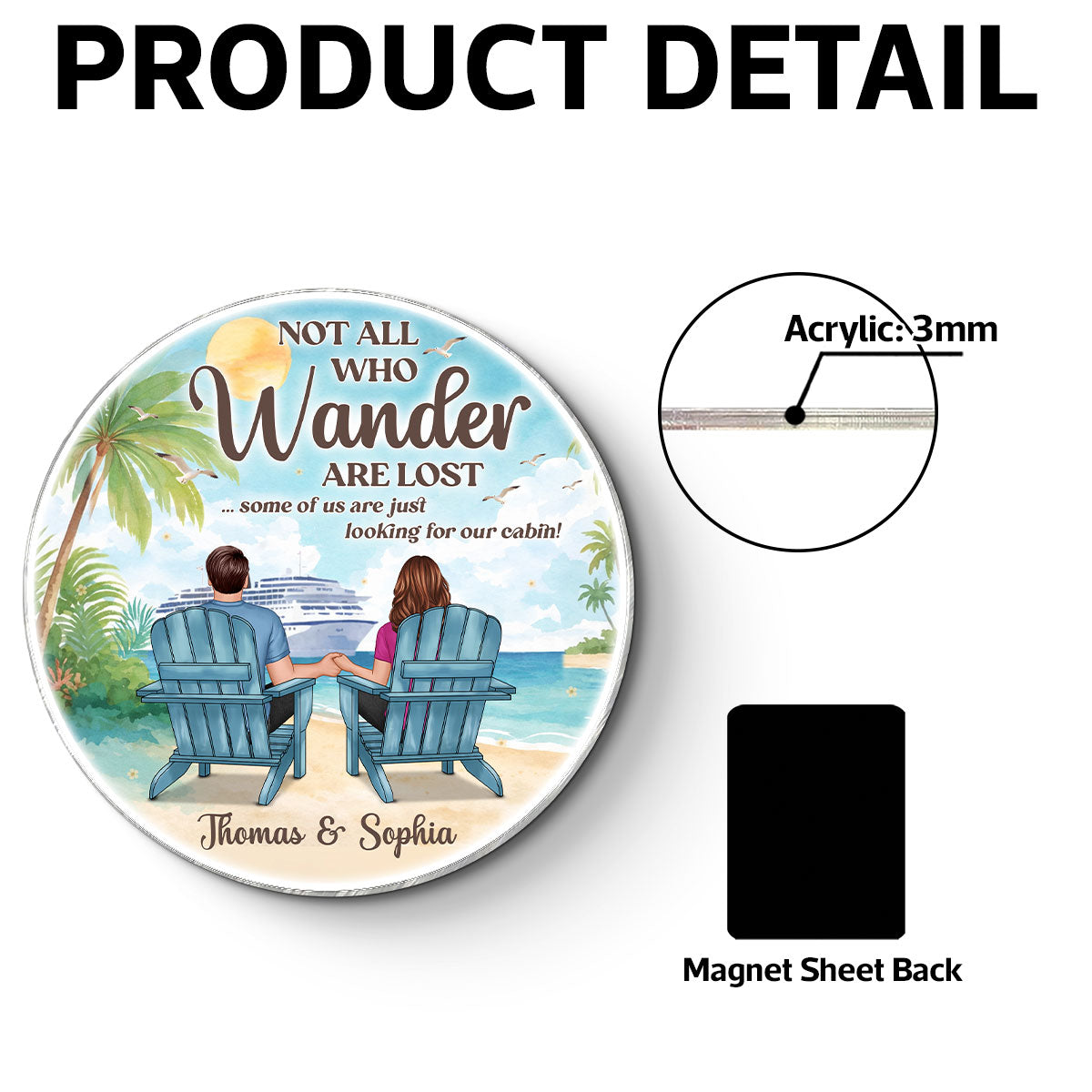 Not All Who Wander Are Lost Cruise Couple Back View - Personalized Cruise Cabin Door Magnet - Cruise Trip Keepsake