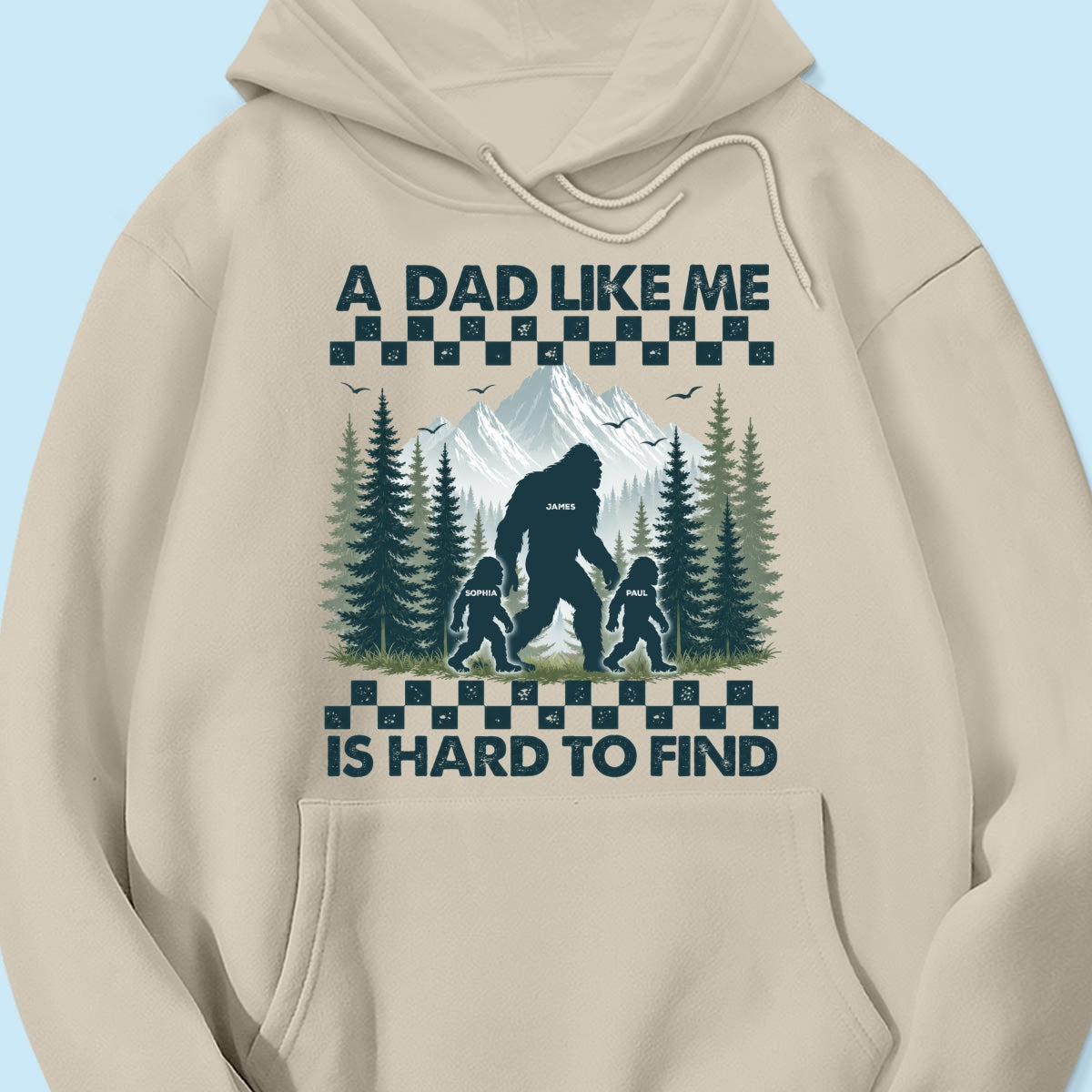 Retro Funny Bigfoot Dad With Kids Names - Personalized Shirt - Father's Day Gift for Dad