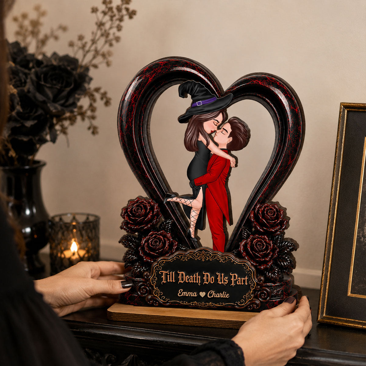 From Our First Kiss Til Our Last Breath Halloween Couple - Personalized 2-Layered Wooden Plaque - Heartfelt Keepsake for Him, for Her