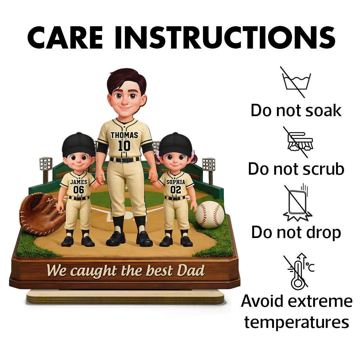 We Caught The Best Dad Baseball Field - Personalized 2-Layered Wooden Plaque - Gift For Baseball Dad
