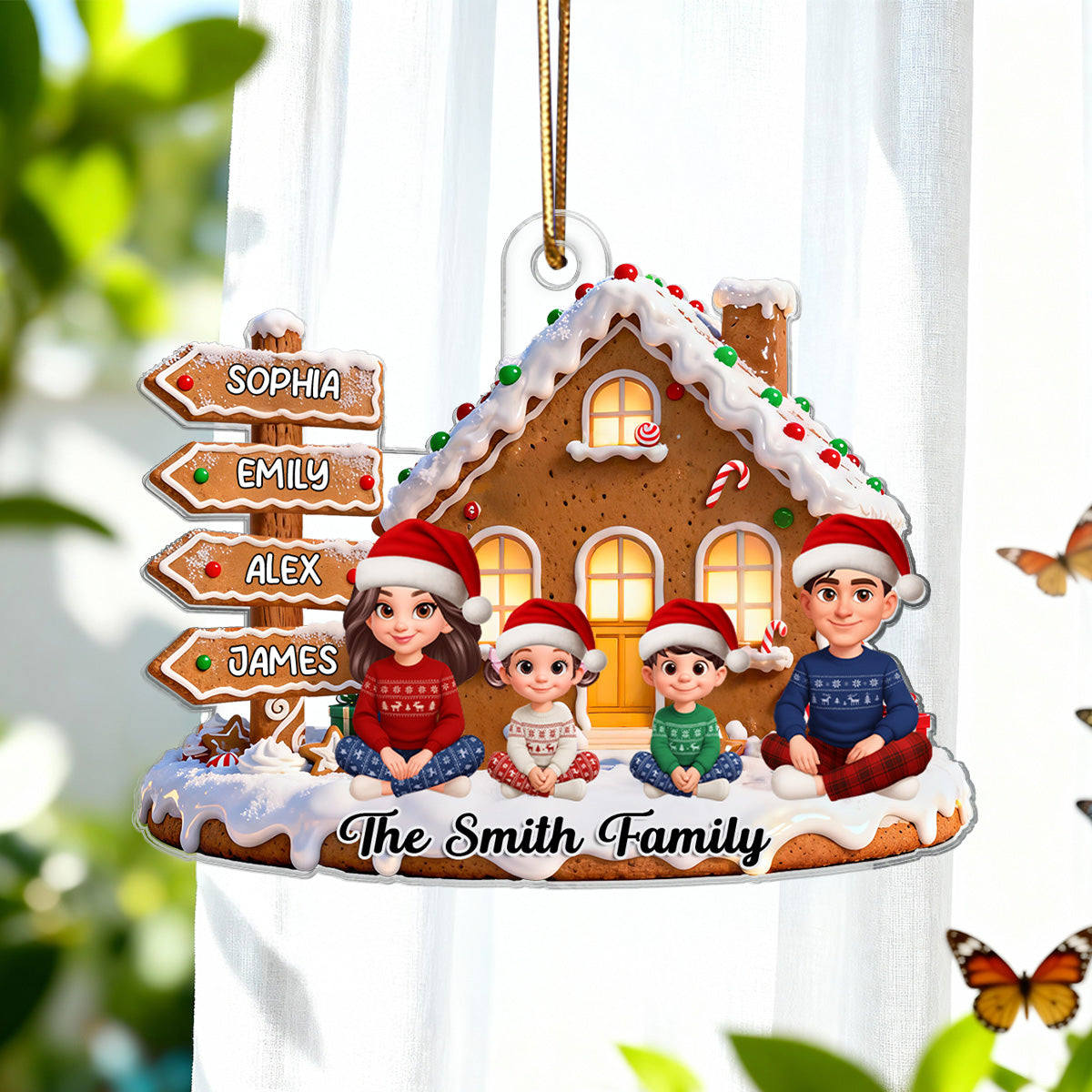3D Effect Christmas Gingerbread Cake House Beautiful Family Together - Personalized Acrylic Ornament