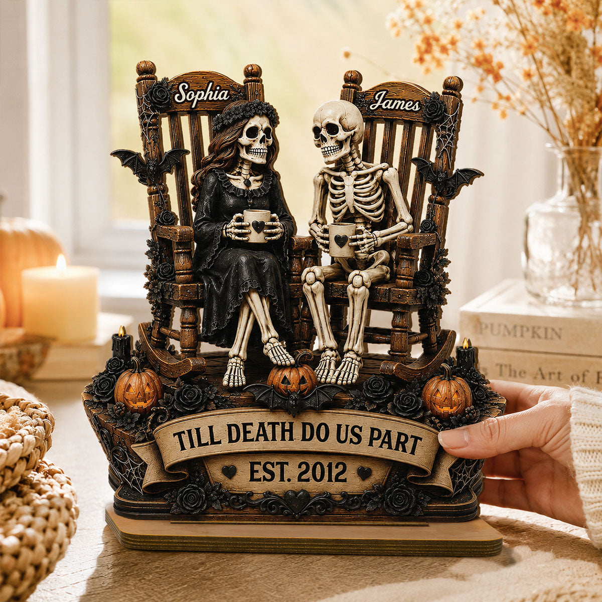 Till Death Do Us Part Skeleton Couple 2D Flat - Personalized 2-Layered Wooden Plaque - Halloween Decor For Couple