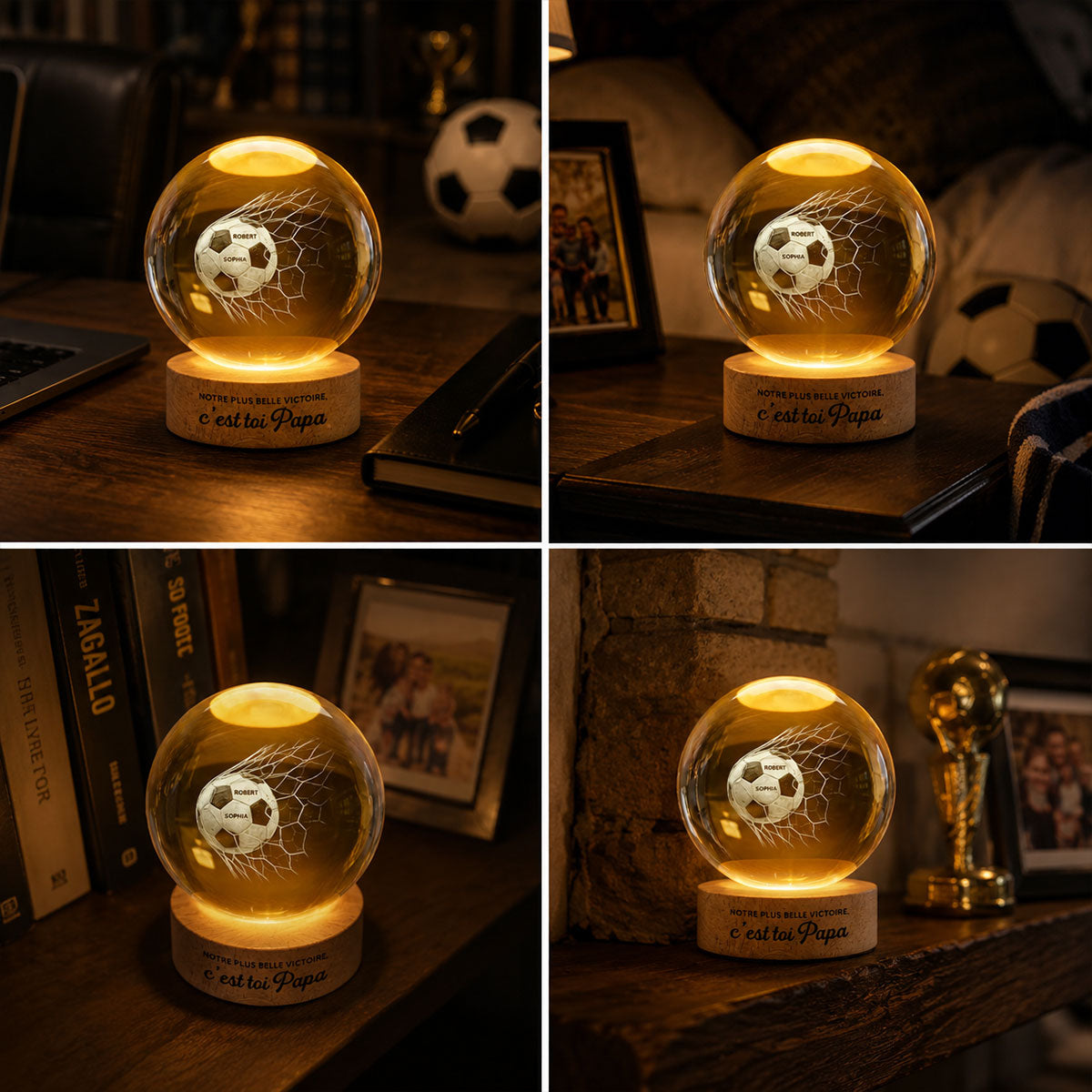 Notre plus belle victoire c’est toi Papa – Veilleuse LED Boule de Cristal Personnalisée – Cadeau de Fête des Pères