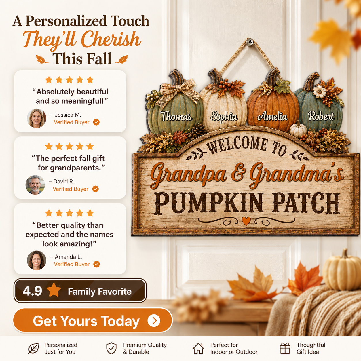 Welcome To Grandma Grandpa Pumpkin Patch 2D Flat - Personalized Door Hanger