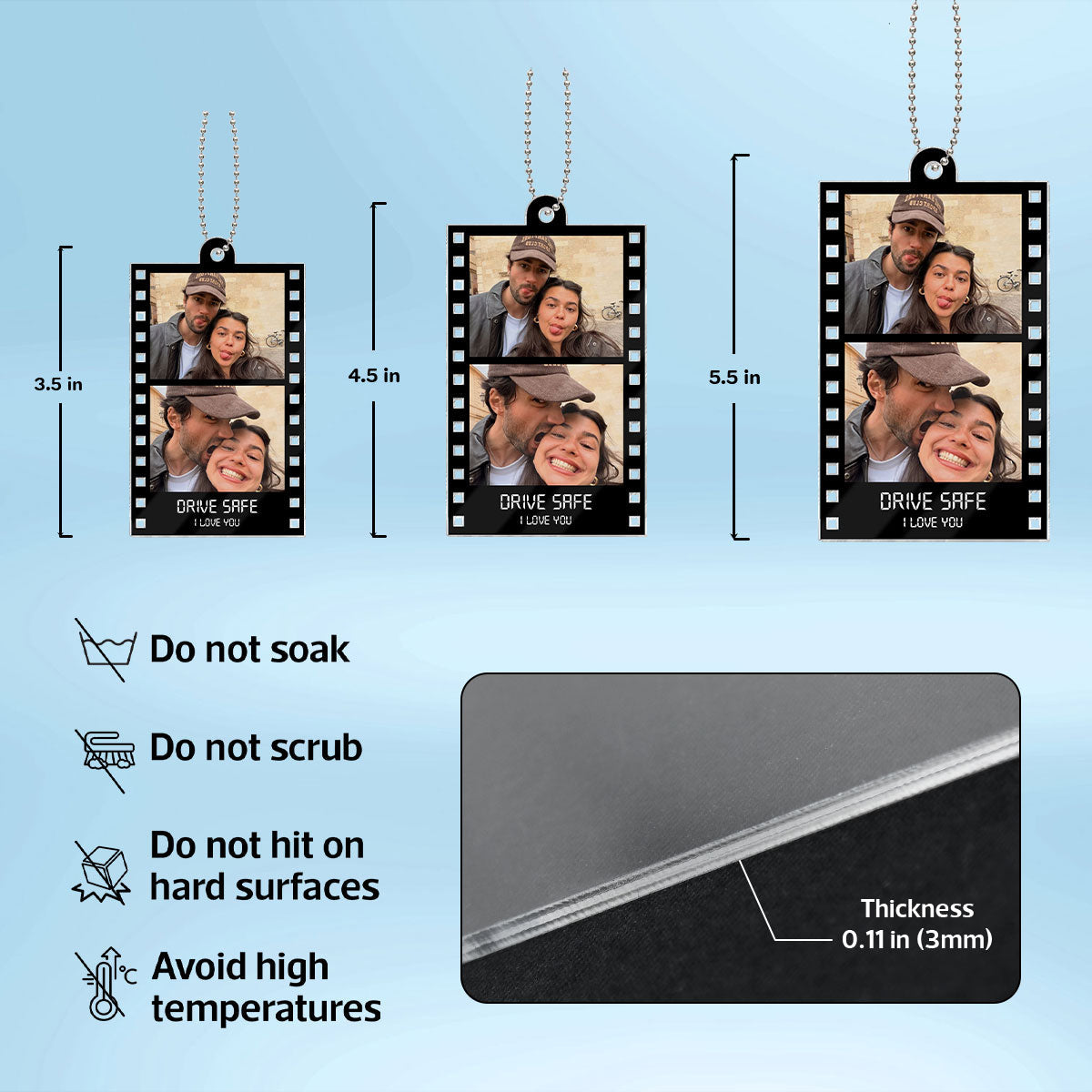 Drive Safe Couple Custom Photo Film Strip Style - Personalized Acrylic Car Ornament - Gift For Him, Gift For Her