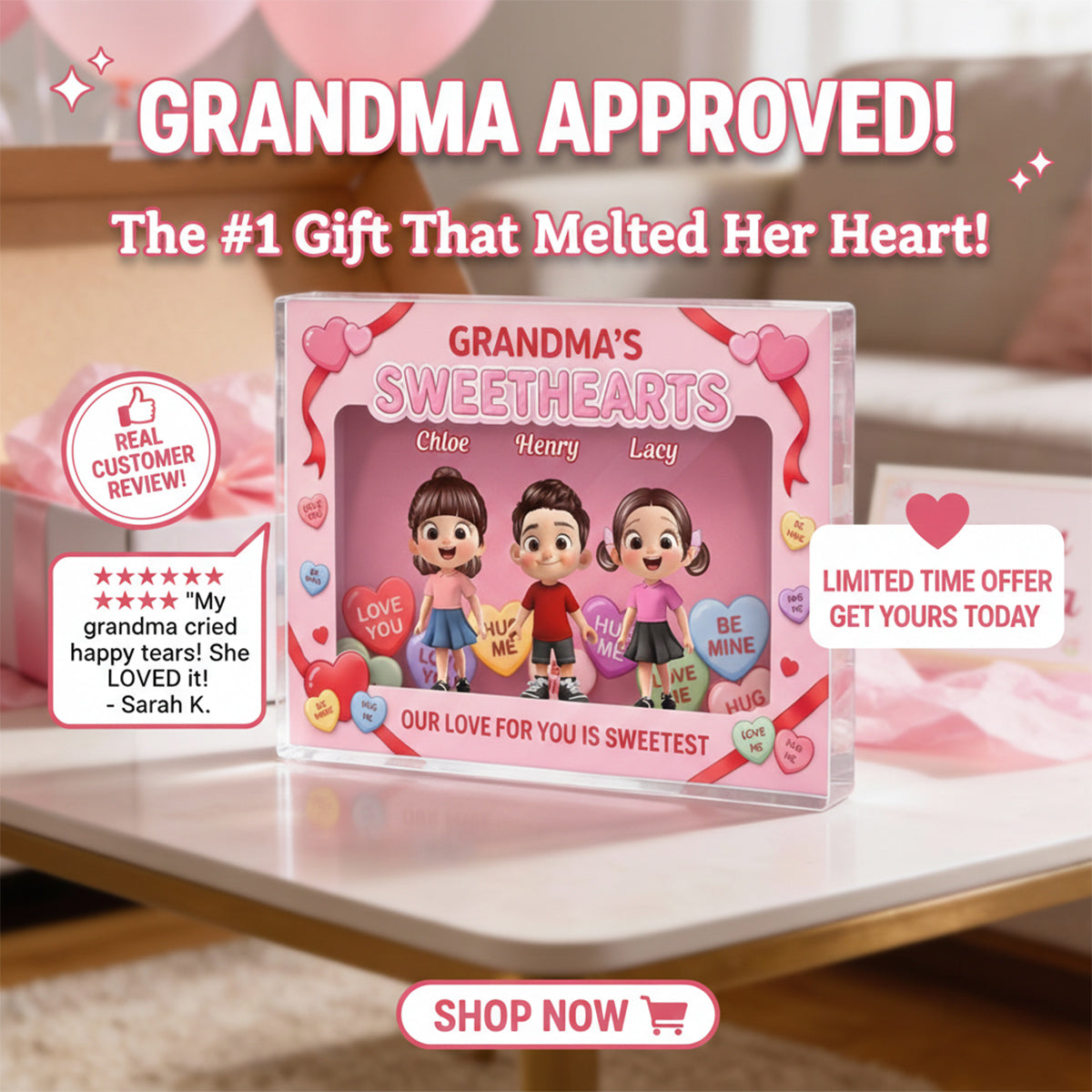 Grandma's Sweethearts Grandkids Toy Box Style 2D Flat - Personalized Acrylic Block Plaque