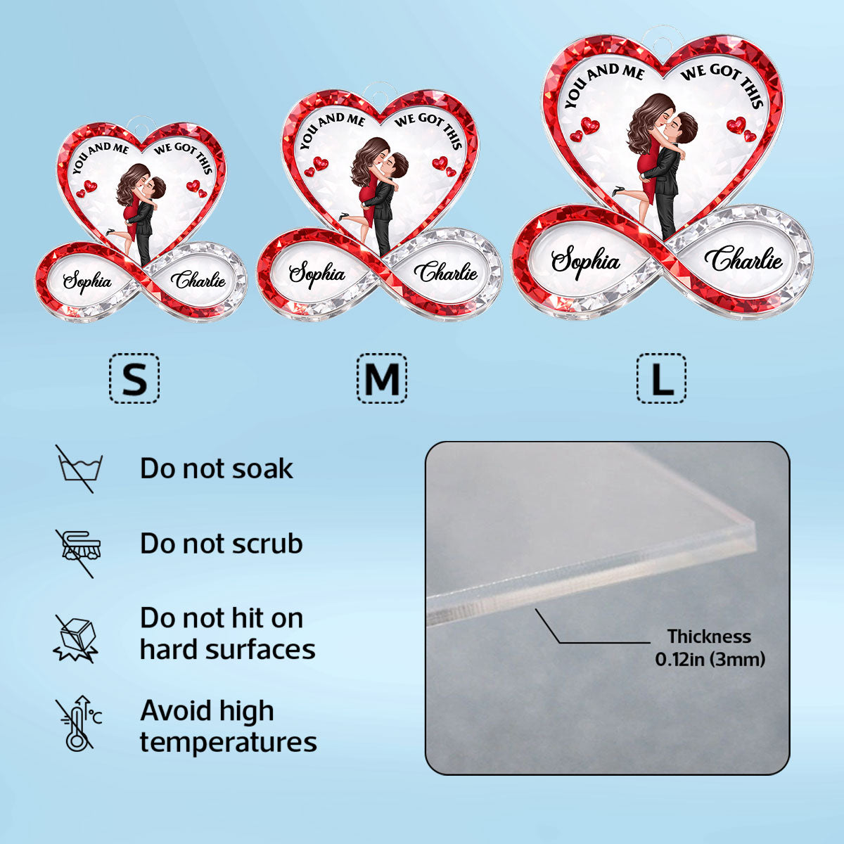 Couple Infinity Love 3D Crystal Effect - Personalized Acrylic Keychain - Sentimental Valentine's Day Gift for Her, for Him