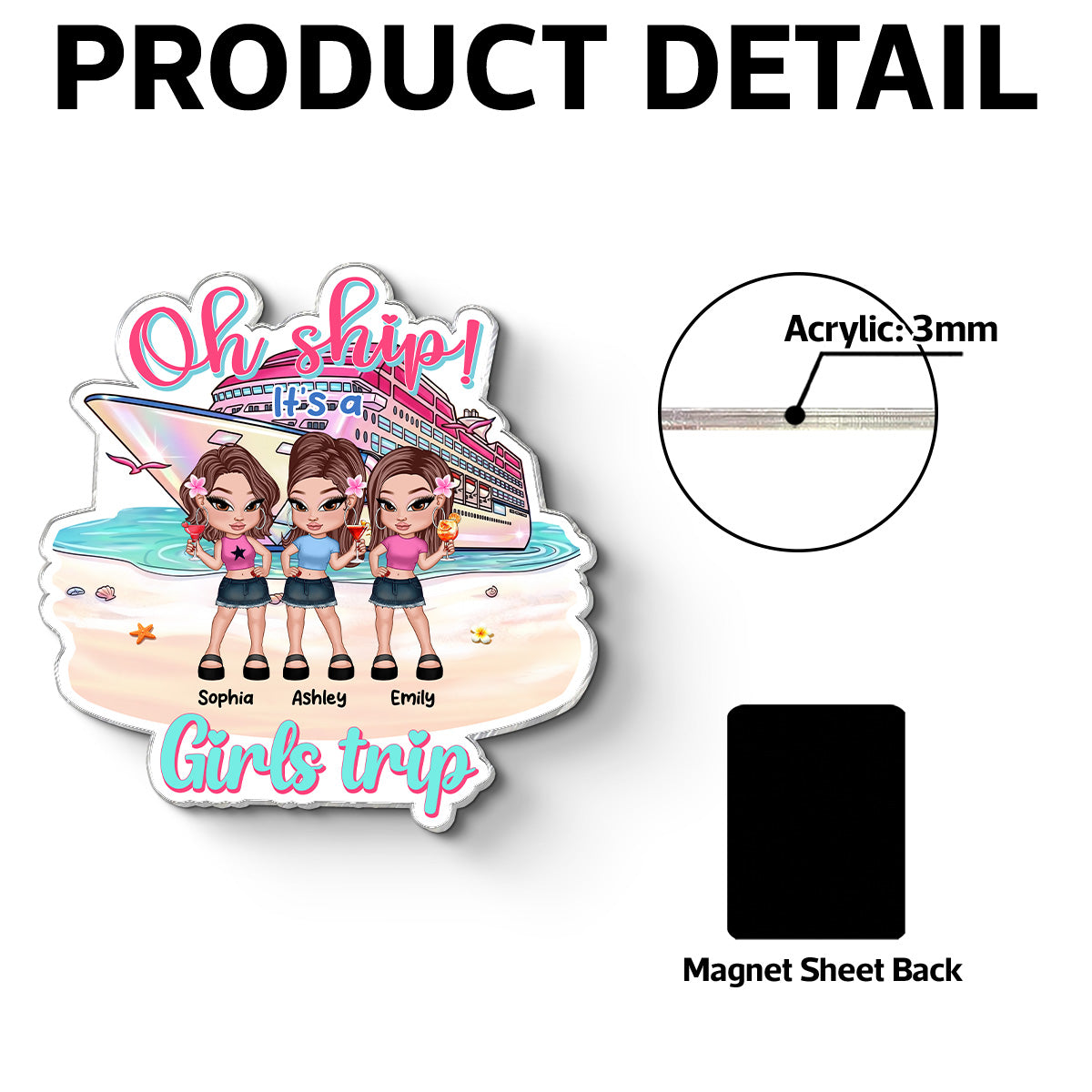 Y2K Cruising Besties On The Beach - Personalized Cruise Cabin Door Magnet - Girls Trip Cruise Trip Keepsake