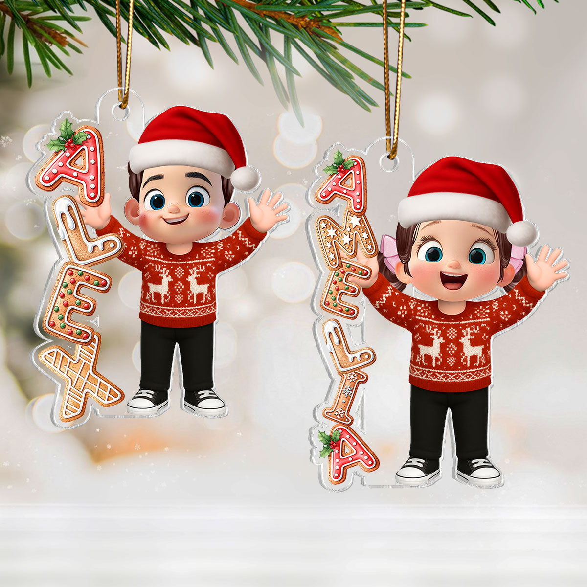 Custom Family Name Gingerbread Alphabet Ornament - Personalized Acrylic Ornament - Cute Christmas Gift For Family