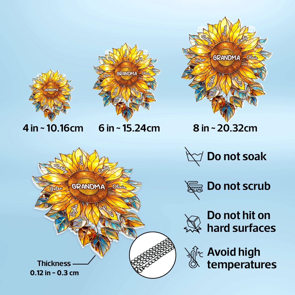 Grandma Mom Sunflower with Kids Names - Personalized Acrylic Suncatcher - Mother's Day Gift for Her