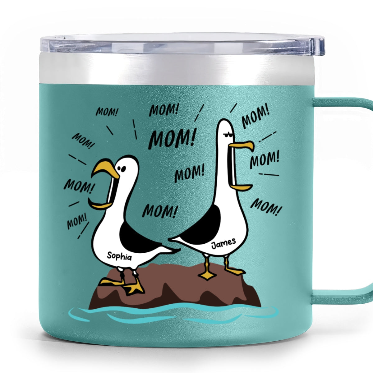Seagull Mom Mom Mom Custom Name - Personalized Stainless Steel Tumbler With Handle - Funny Mother's Day Gift For Mom