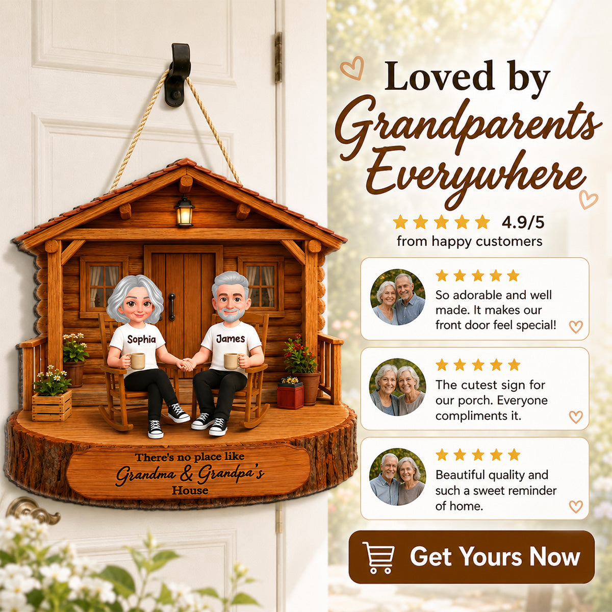 There's No Place Like Grandma Grandpa House 2D Flat - Personalized Door Hanger Sign