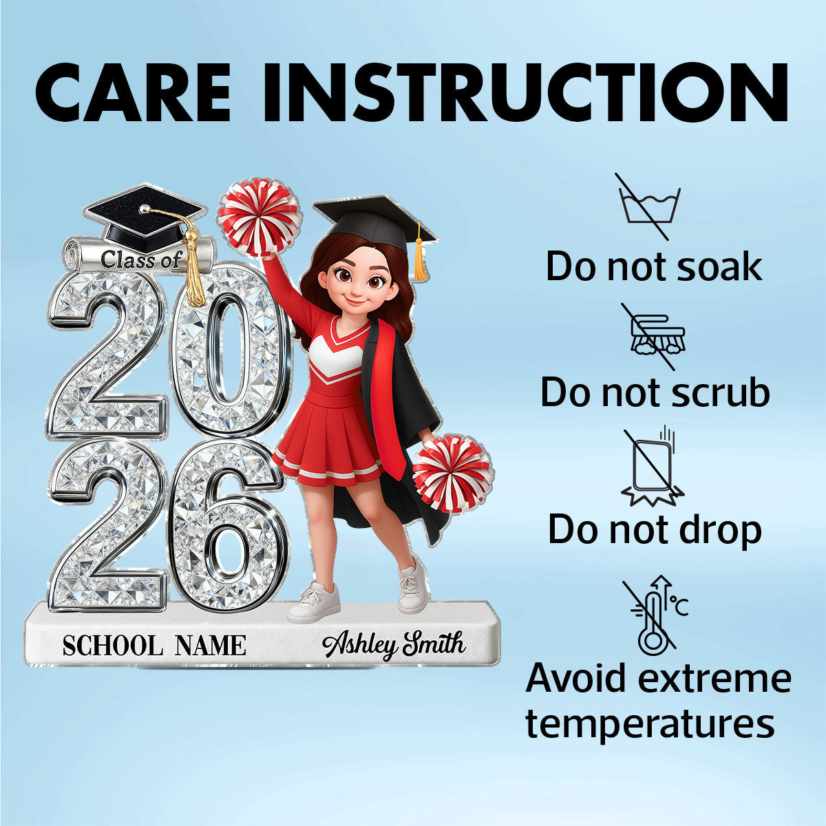 Class Of 2026 2027 Cheerleader Senior 2D Flat - Personalized Acrylic Block Plaque - Graduation Gift For Graduates, Daughter