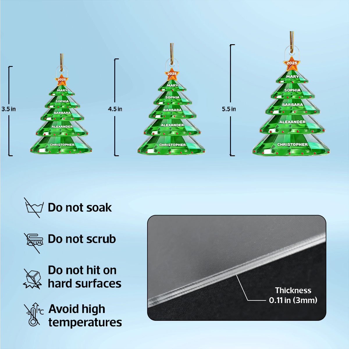 3D Crystal Effect Christmas Tree Family Names - Personalized Acrylic Ornament