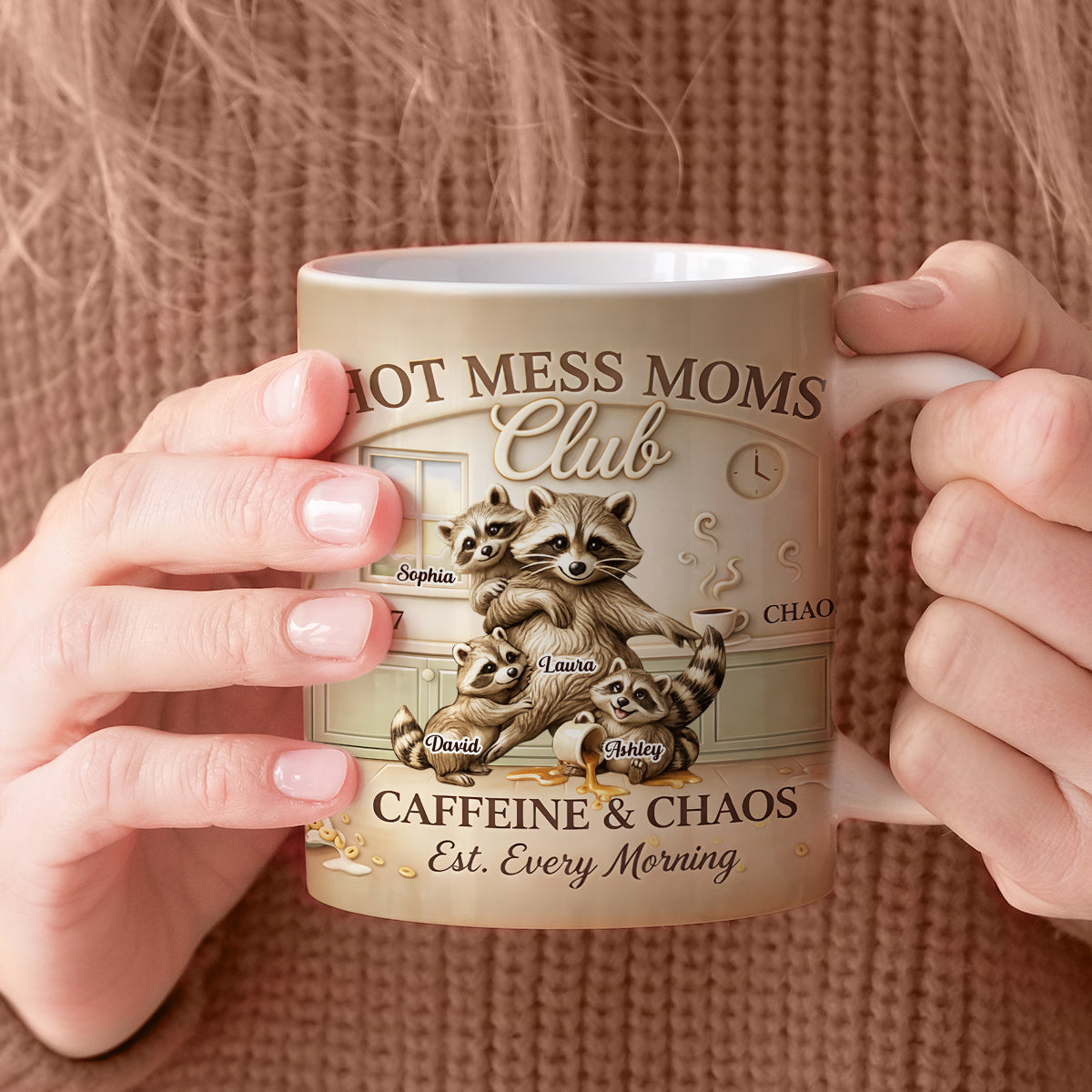 Hot Mess Moms Club Caffeine & Chaos - Personalized Mug - Gift For Mom