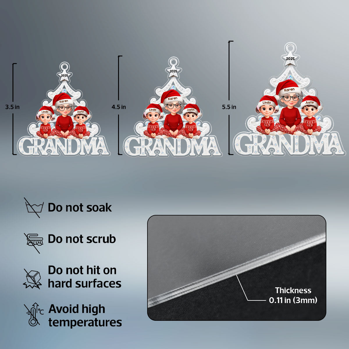 Grandma Grandkids Sitting Metallic Crystal Effect - Personalized Acrylic Ornament - Christmas Gift for Grandma