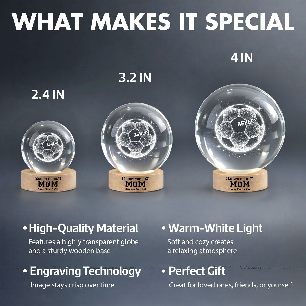 We Scored The Best Soccer Mom - Personalized Crystal Ball LED Night Light - Mother's Day Gift for Mom, Wife