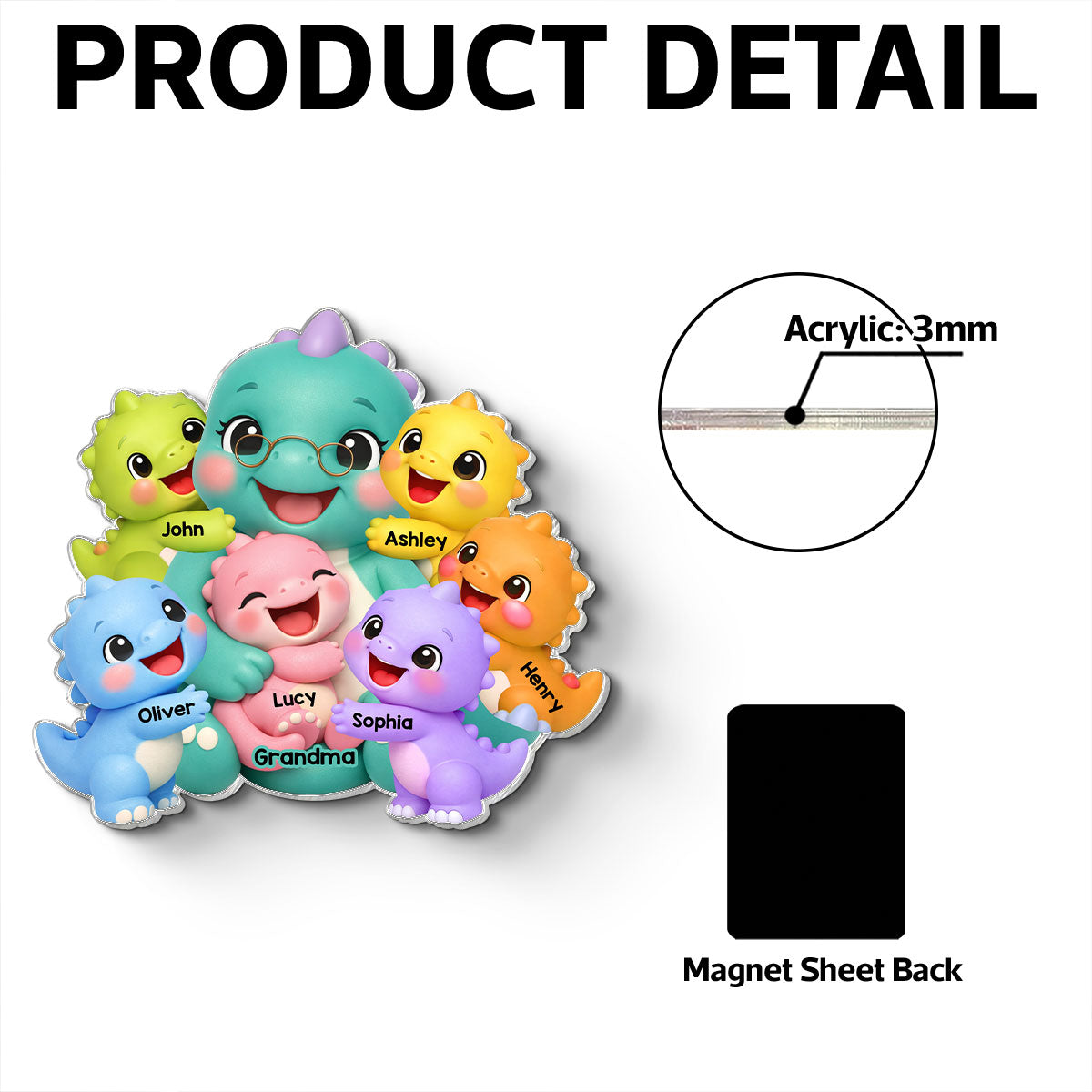 Colorful Cute Grandmasaurus Like Normal Grandma But More Awesome - Personalized Acrylic Fridge Magnet - Gift For Grandma