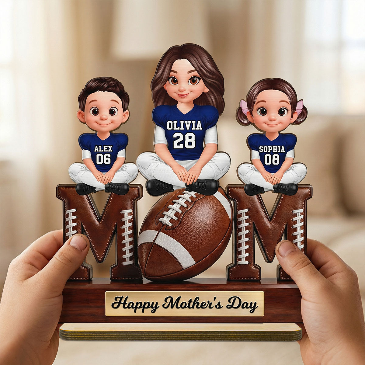American Football We Scored A Touchdown Getting You As Mom - Personalized 2-Layered Wooden Plaque - Mother's Day Gift For Mom