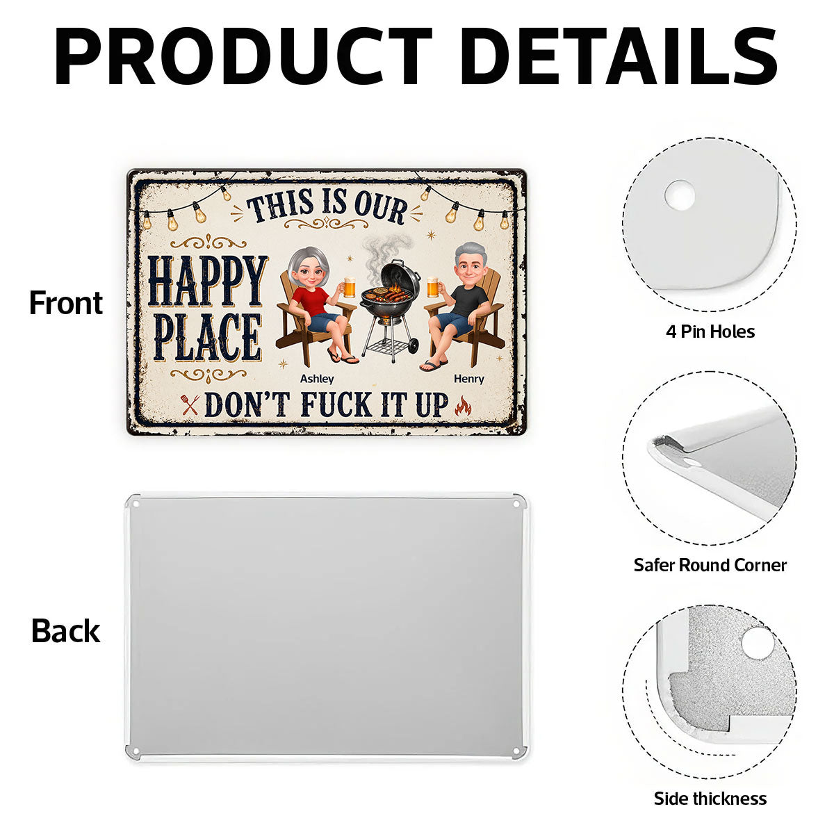 This Is Our Happy Place Backyard Bar Grilling - Personalized Metal Sign - Funny Sarcasm Summer Decoration