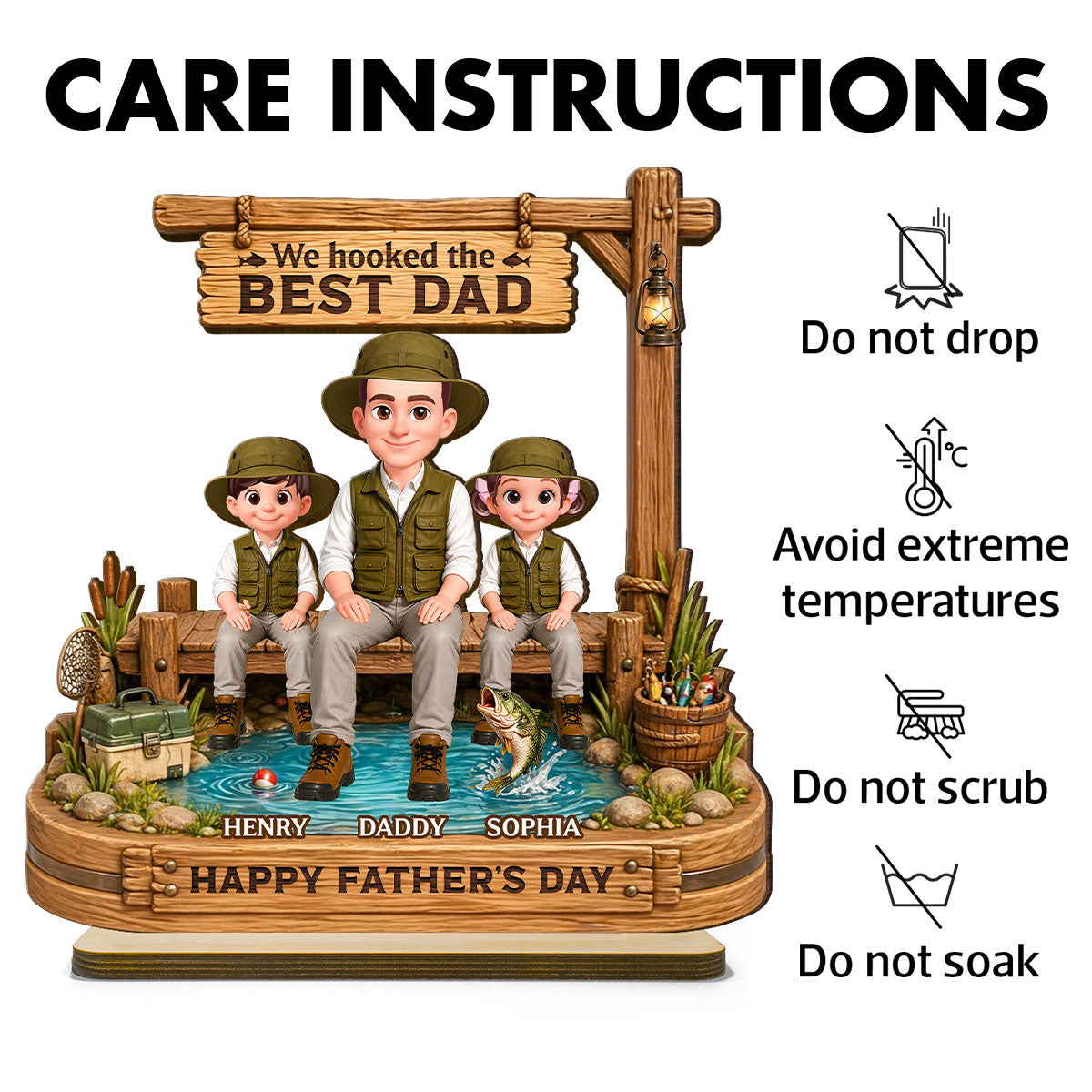 We Hooked The Best Dad Fishing - Personalized 2-Layered Wooden Plaque - Gift For Fishing Dad, Fishing Lovers