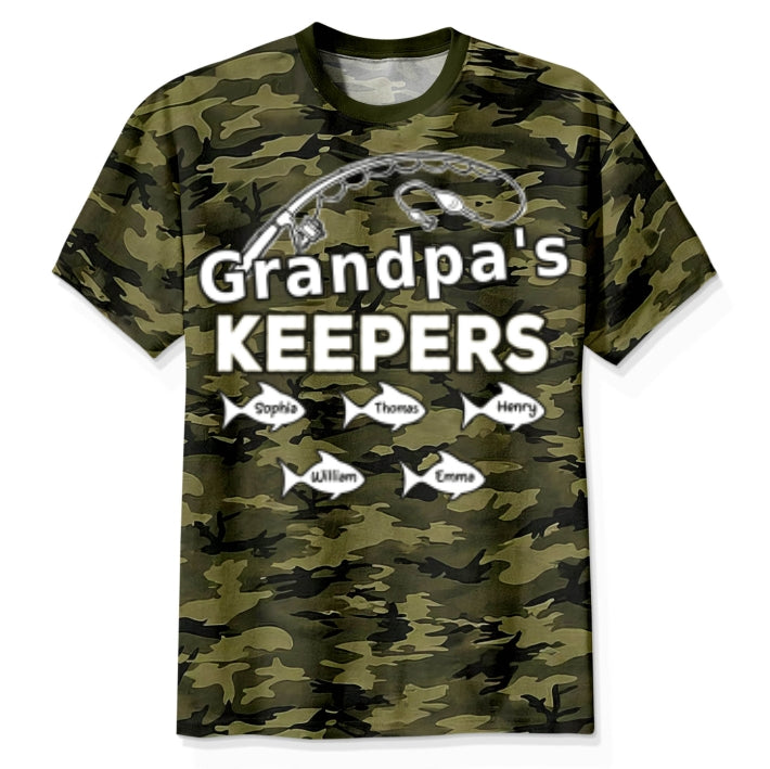 Grandpa's Keepers Kid Custom Name Camo Pattern - Personalized Shirt - Father's Day Gift For Fishing Grandpa, Dad, Husband