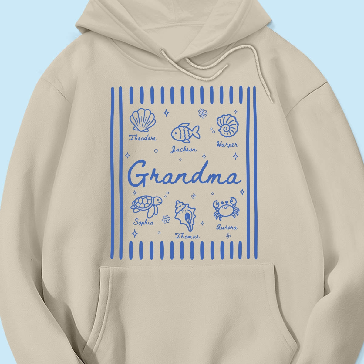 Blue Retro Summer Grandma Mom - Personalized Shirt