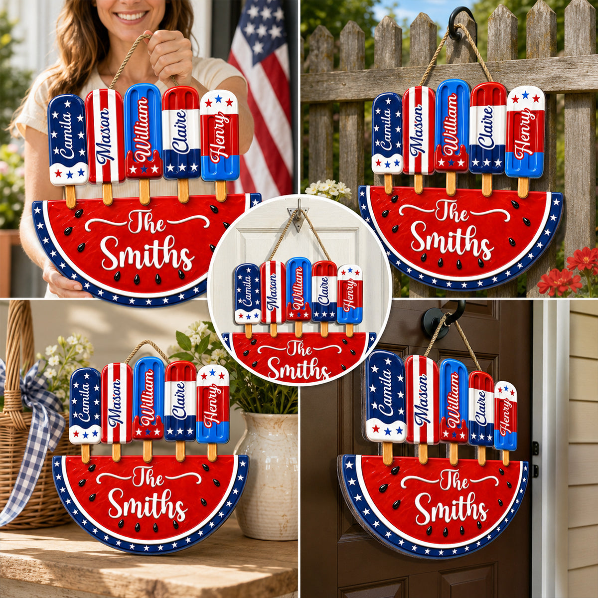 Patriotic Summer Popsicle Family Name - Personalized Wood Sign - American 250th Anniversary