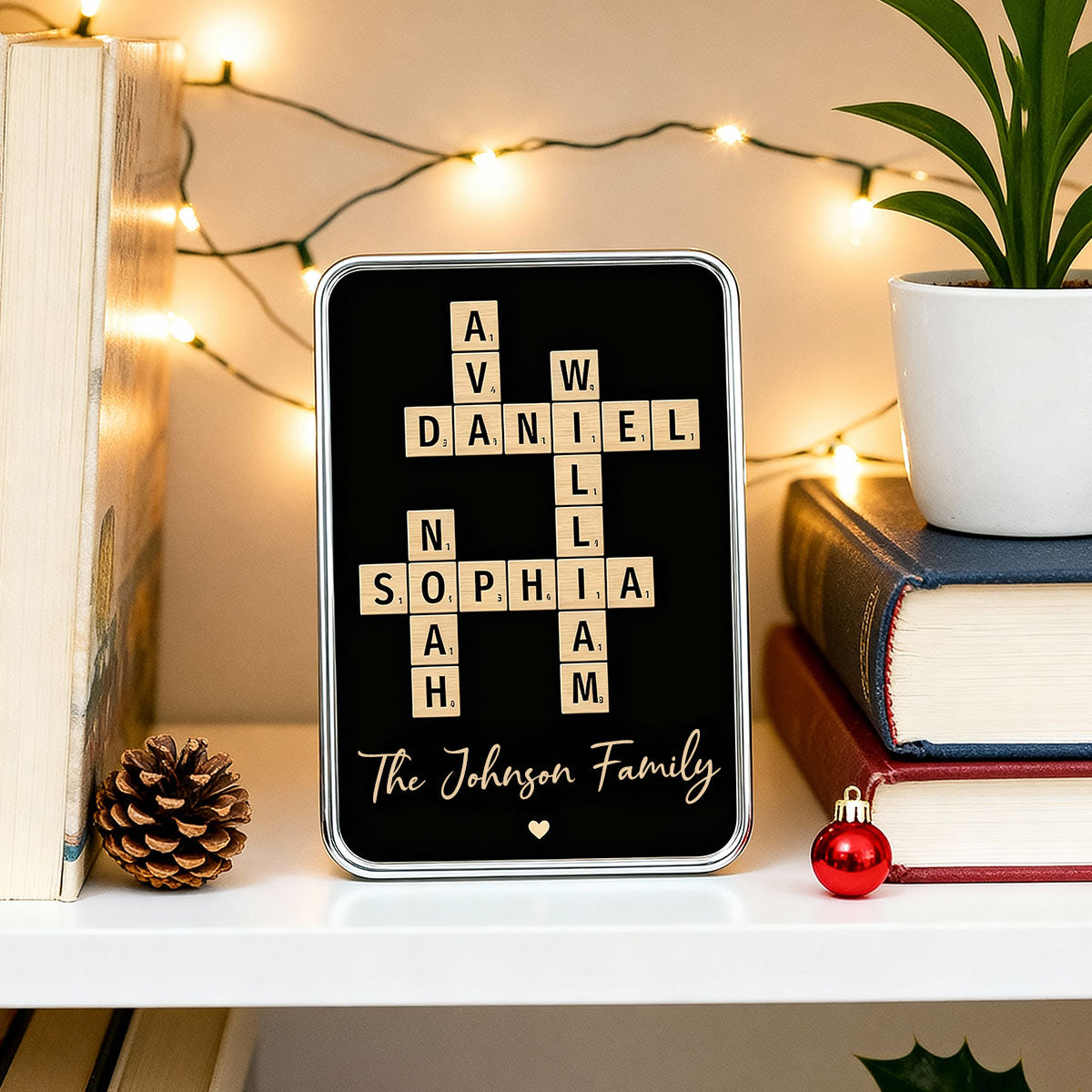 Family Names Crossword Puzzle Art - Personalized Mirrored Picture Frame - Christmas Gift For Family