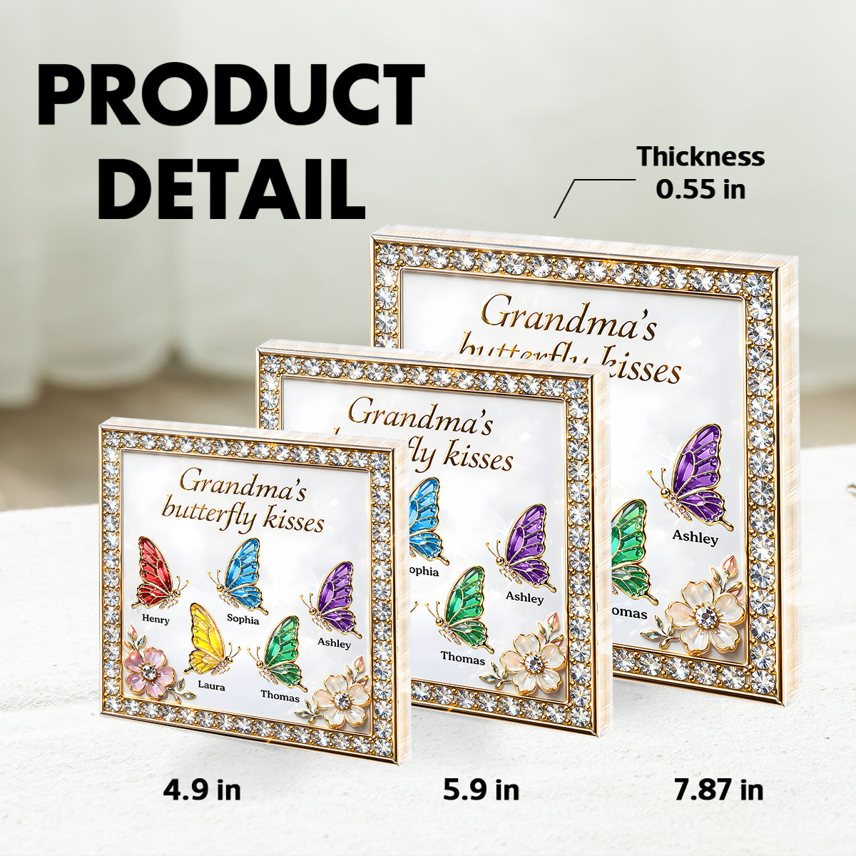 Grandma's Butterfly Kisses - Personalized Acrylic Block Plaque - Mother's Day Gift for Mom, Grandma, Wife