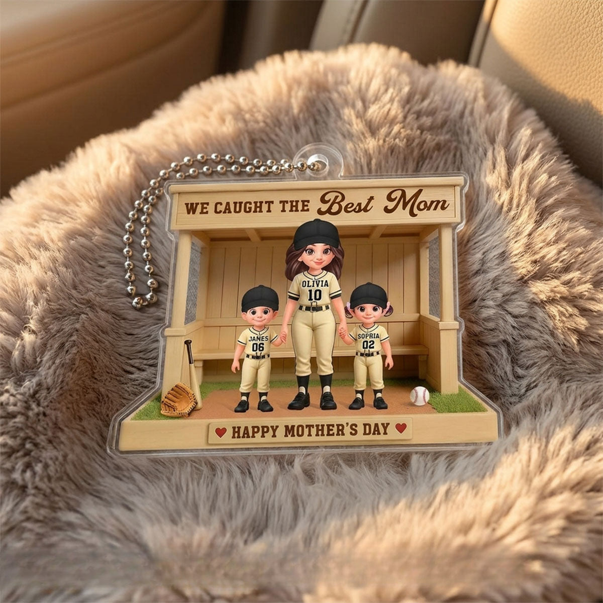 We Caught The Best Mom Baseball Dugout - Personalized Acrylic Car Hanger - Mother's Day Gift For Baseball Mom