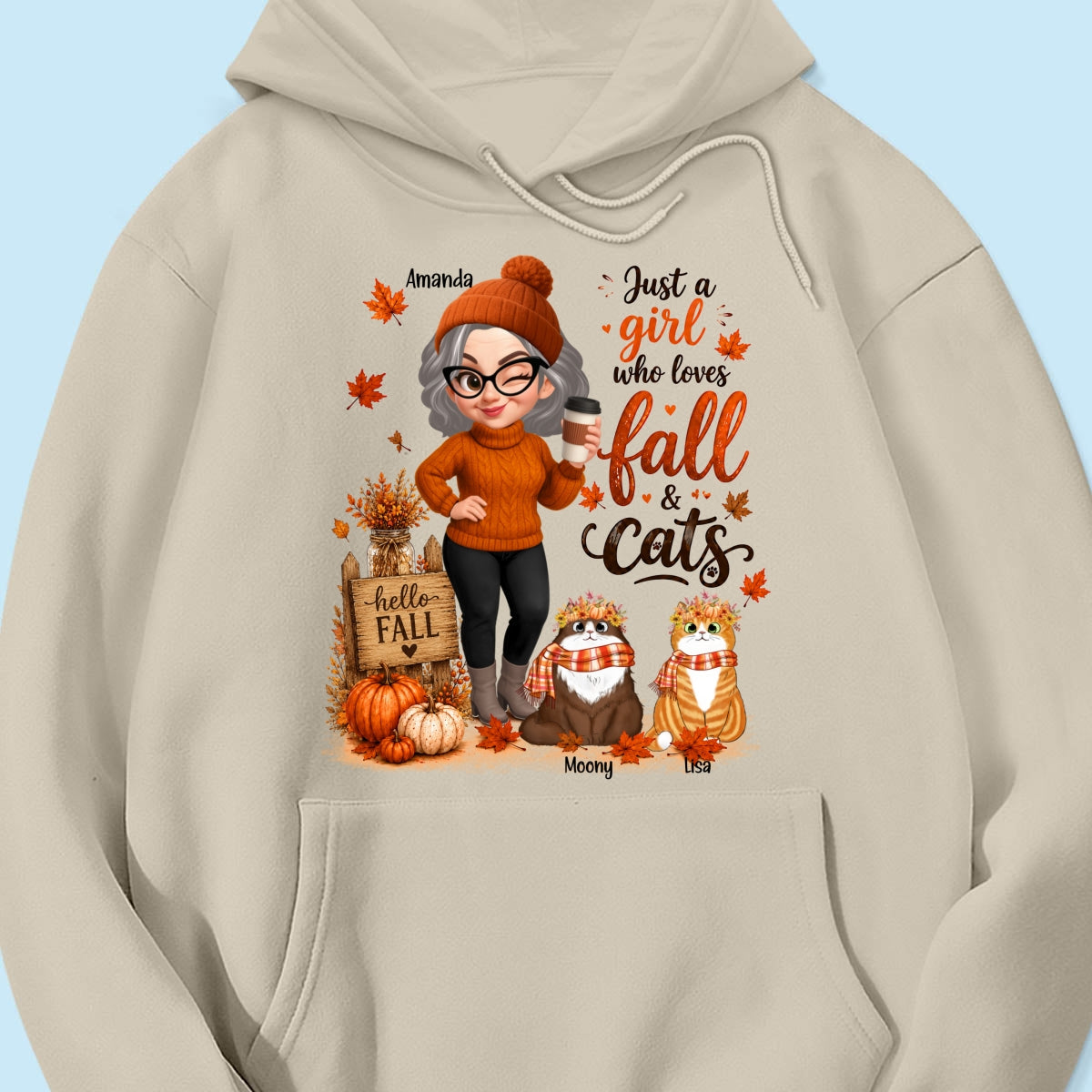 Just a Girl Who Loves Fall & Cats - Personalized Shirt - Cozy Fall Shirt for Cat Moms