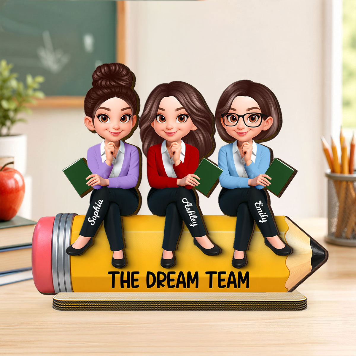 Teacher Best Friends Colleagues The Dream Team - Personalized 2-Layered Wooden Plaque - Back To School Gift For Teacher Besties, Colleagues
