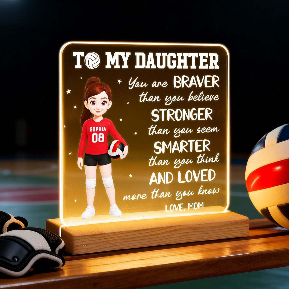 To My Daughter Granddaughter Volleyball Player You Are Braver Than You Think - Personalized Acrylic LED Night Light