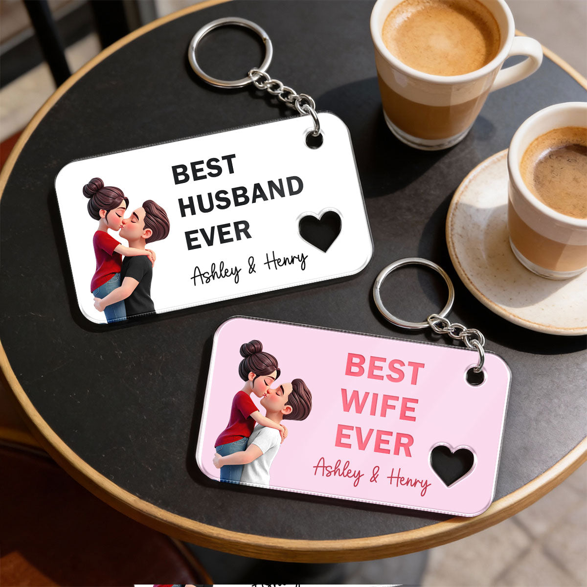 Best Wife Husband Girlfriend Boyfriend Ever Romantic Couple Hugging Kissing - Personalized Acrylic Keychain - Gift For Couple, Matching Keychain For Couple
