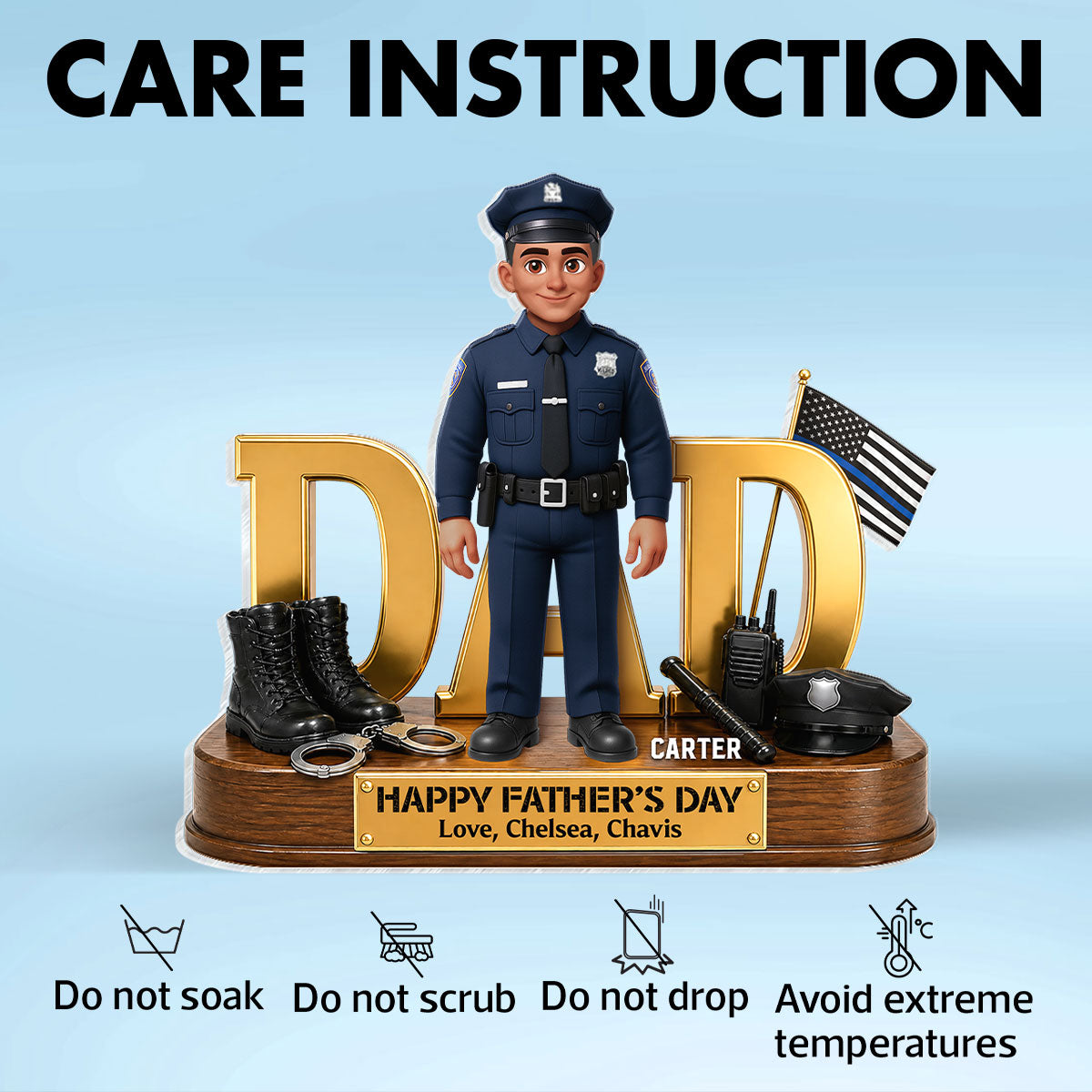 Proud American Police Dad You Are Our Hero Thin Blue Line 2D Flat - Personalized Acrylic Block Plaque - Gift For Dad